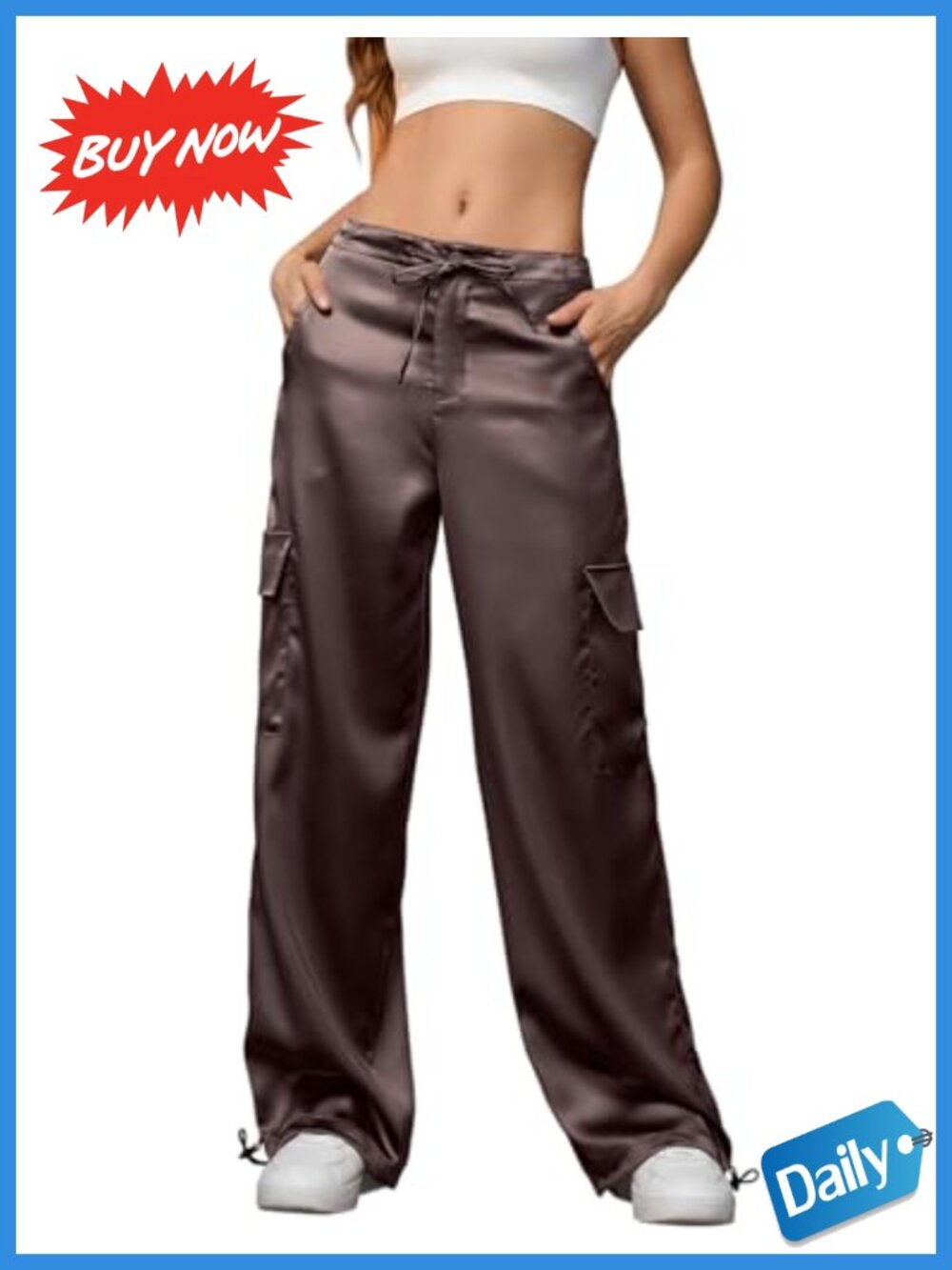 Satin Cargo Pants Low Rise Wide Leg Trousers Convertible Joggers Night Out